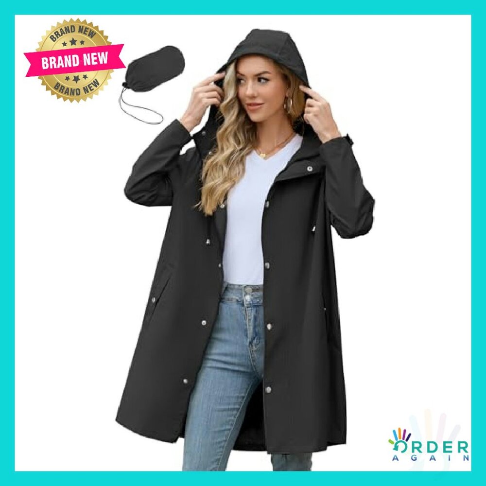 Long Waterproof Rain Jacket Packable Lightweight … - image 2